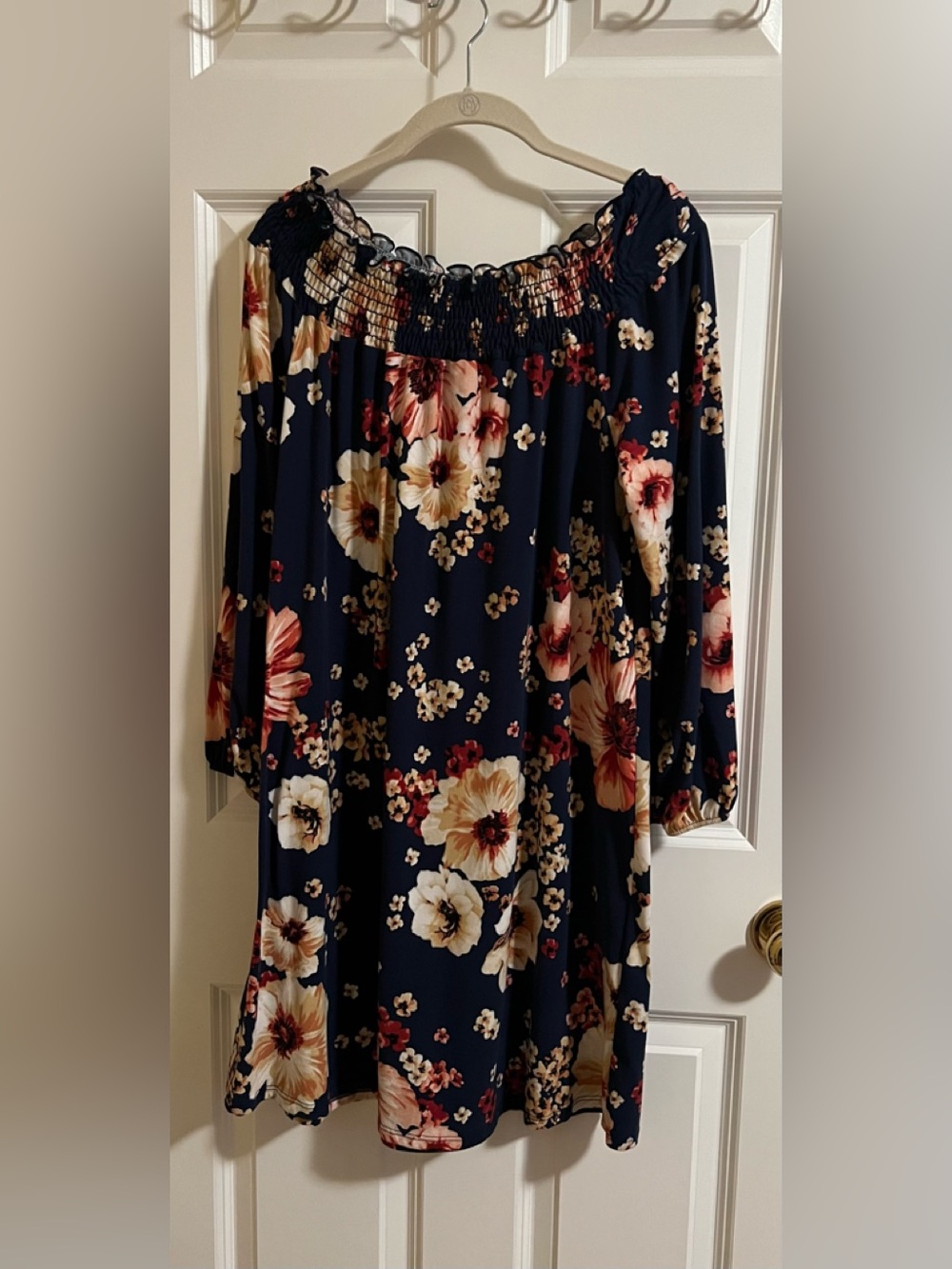 EUC Gili navy blue floral off the shoulder dress. Size L